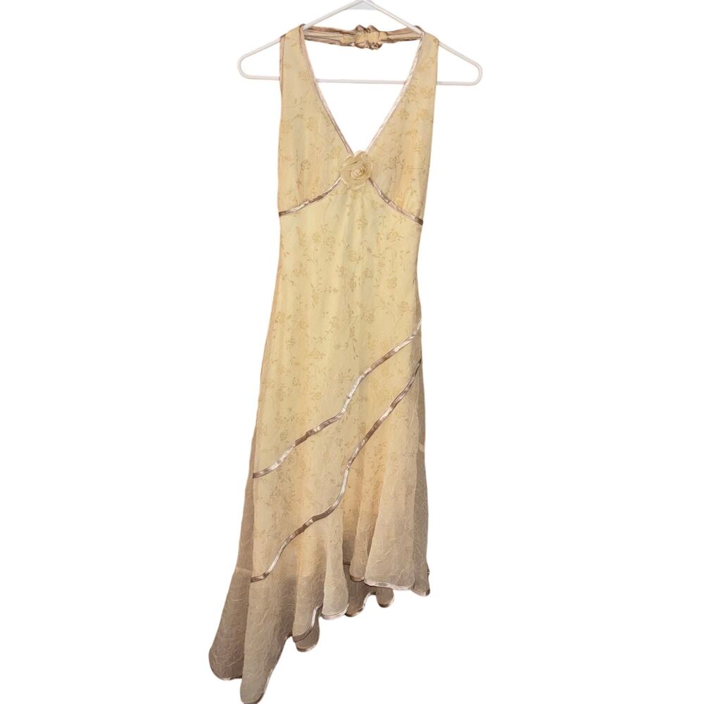 Y2K vintage Ruby Rox juniors’ butter yellow halter asymmetrical dress (size 3)